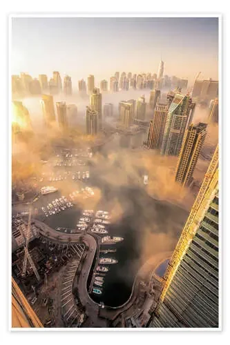 Dubai Marina covered in early morning fog Editors Choice