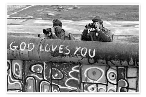 East German border guards watch protestors in the Lenne-Dreiecks area Bridgeman Images