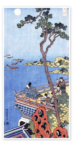 Ein Höfling auf einem Balkon eines chinesischen Pavillons, bei Mondlicht in die Ferne blickend. de Katsushika Hokusai ARTOTHEK