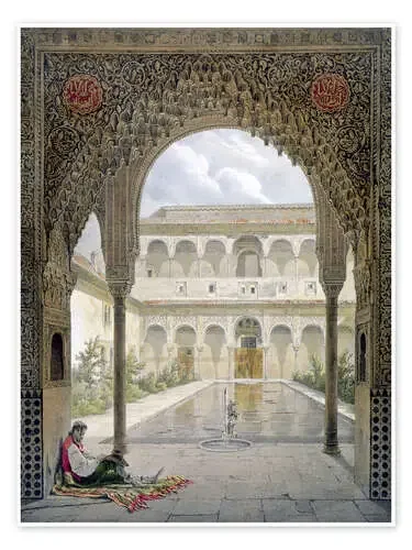 El patio de la Alberca en la Alhambra, Granada, 1853 de Léon Auguste Asselineau Bridgeman Images