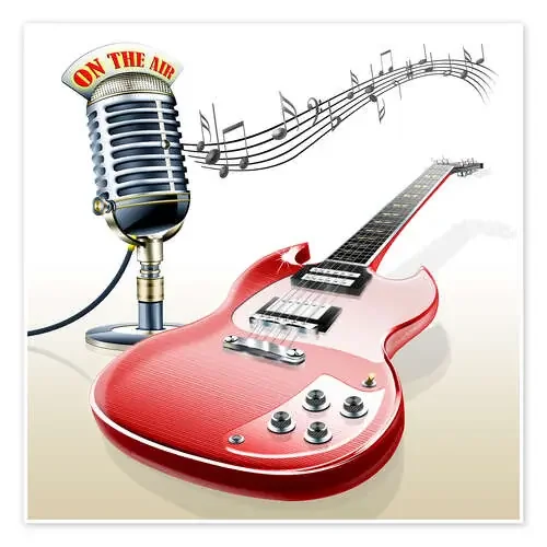 Electric guitar with microphone and music notes de Kalle60