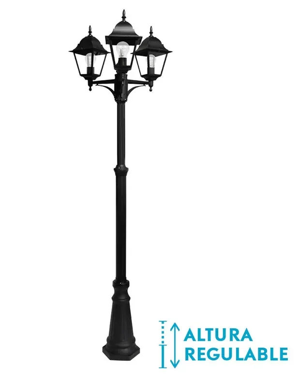 Farola Negra 3 Luces Spica Altura Ajustable