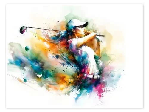 Female golf player in watercolour de nobelart