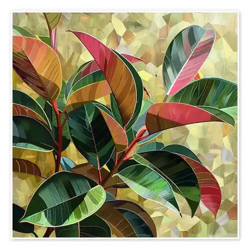 Ficus Elastica artwork in burgundy and gold tones de Maria Tuzhilkina