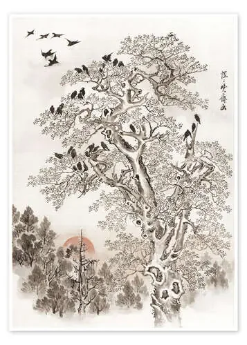 Flock of Crows at Dawn de Kawanabe Kyosai Master Collection
