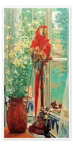 Flower Still Life with Parrot in the Window de Heinrich Vogeler akg-images