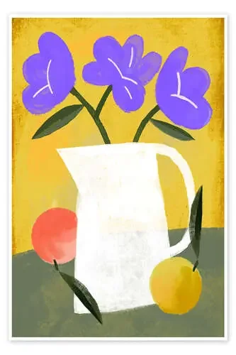 Flower Vase in a Yellow Room with fruits de Marco Marella
