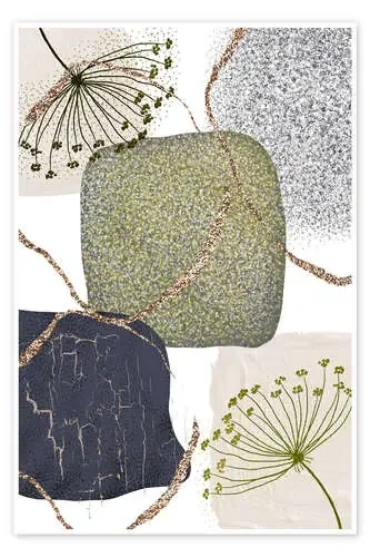 Flowers on Green-Grey I de Sally Ann Moss 1x