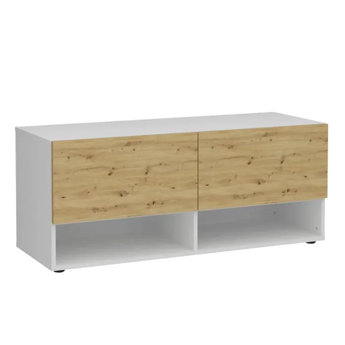 FMD Banco de almacenaje con 2 cajones roble y blanco 108,9×41,7×46,1cm