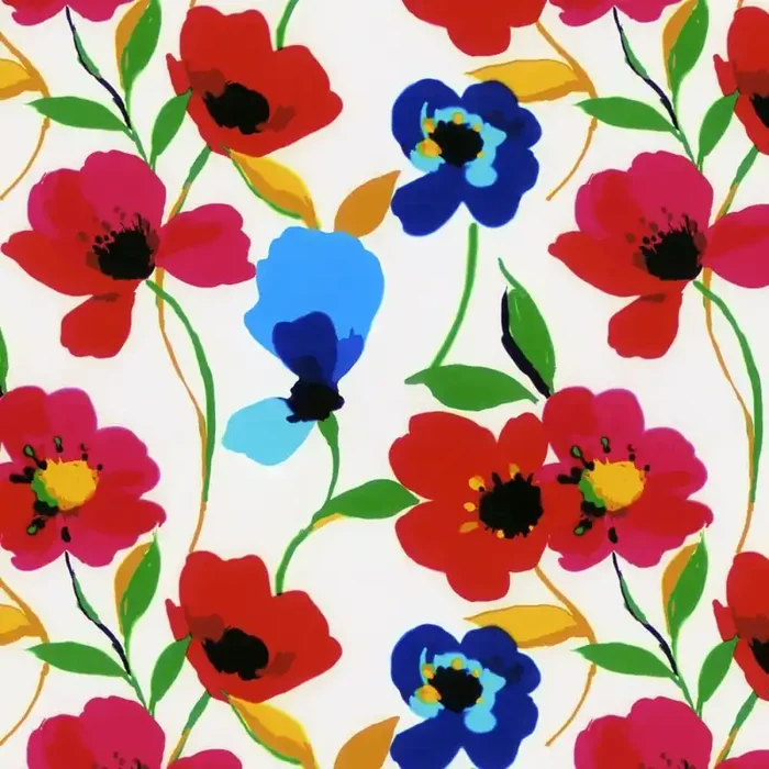 fotomural amapolas rojo, azul, amarillo y verde de ESTAhome – 159307