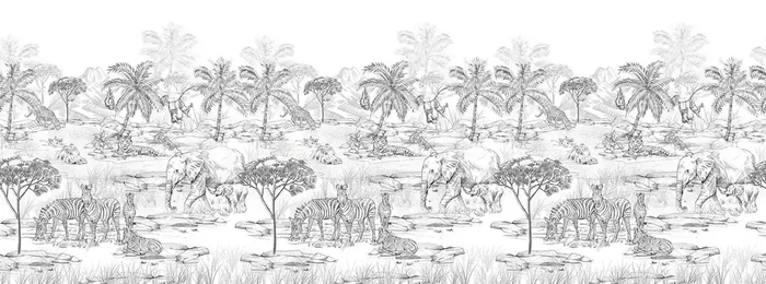 fotomural animales de la selva blanco y negro de ESTAhome – 159299