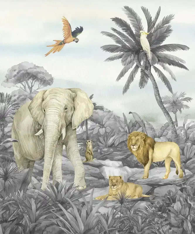 fotomural animales de la selva gris de Sanders & Sanders – 601204