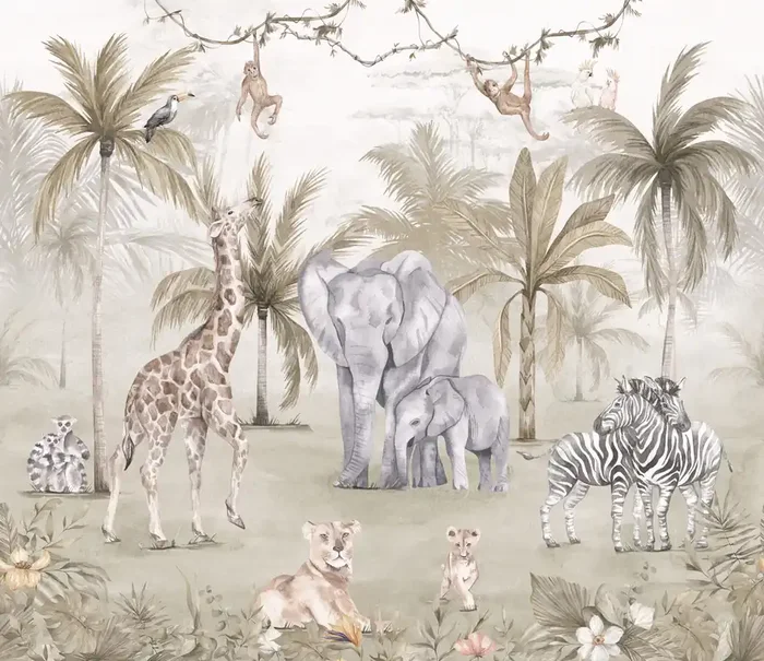 fotomural animales de la selva marrón y multicolor de Sanders & Sanders – 640880