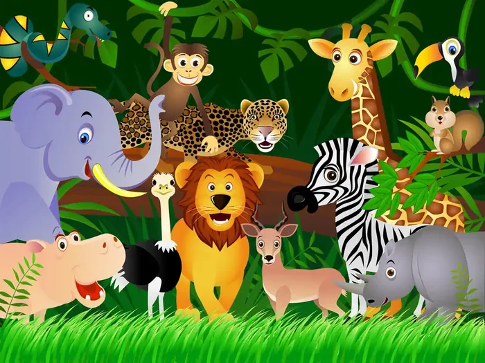 fotomural animales de la selva verde, amarillo y marrón de Sanders & Sanders – 600411