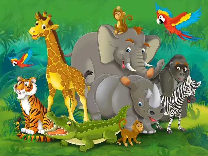 fotomural animales de la selva verde, gris y amarillo de Sanders & Sanders – 600535