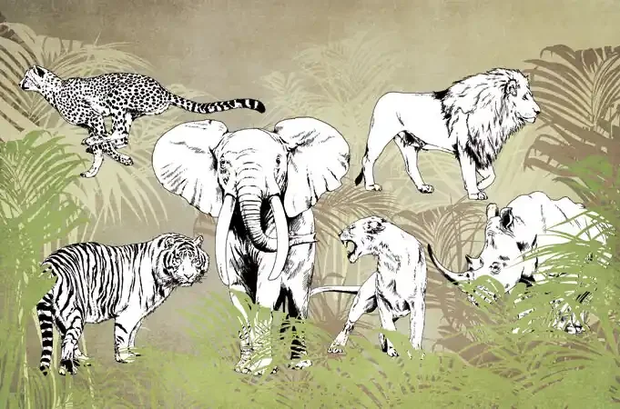 fotomural animales de la selva verde selva y blanco y negro de Sanders & Sanders – 640892