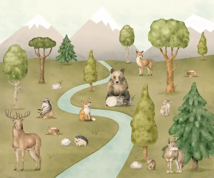 fotomural animales del bosque verde de Komar – 612796