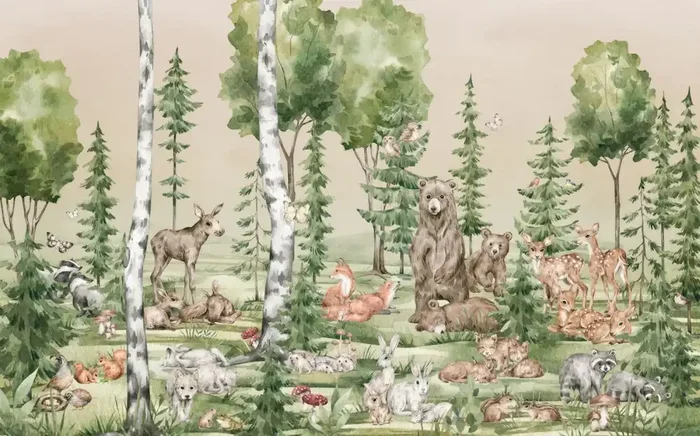 fotomural animales del bosque verde de Komar – 612804