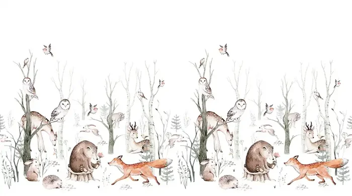 fotomural animales del bosque vintage blanco y marrón de ESTAhome – 159266