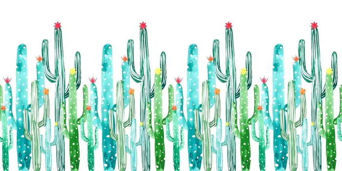 fotomural cactus en flor pintados a la acuarela verde selva tropical y turquesa de ESTAhome – 159128