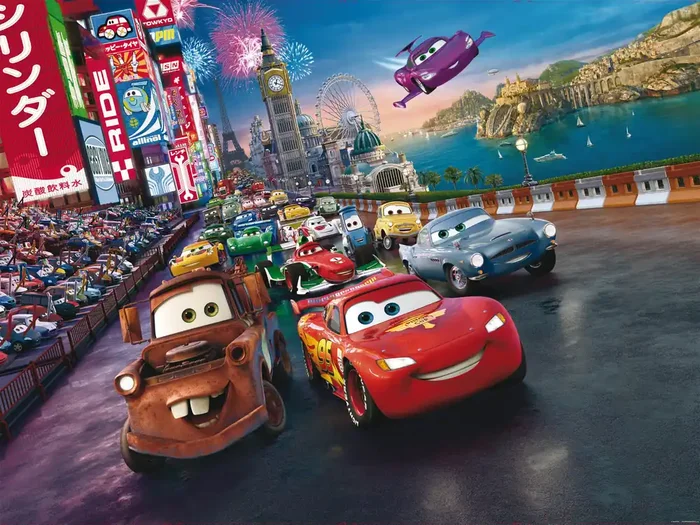 fotomural Cars rojo, azul y amarillo de Disney – 600582