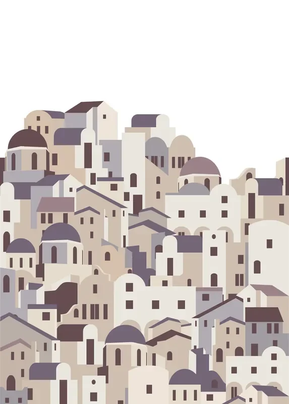 fotomural casas mediterráneas beige y gris de ESTAhome – 159260