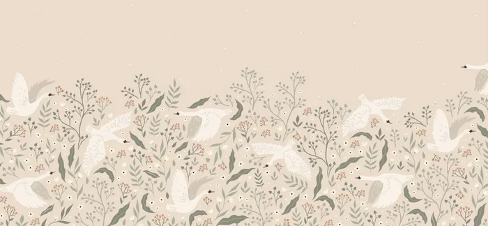 fotomural cisnes beige, blanco y verde grisáceo de ESTAhome – 159433