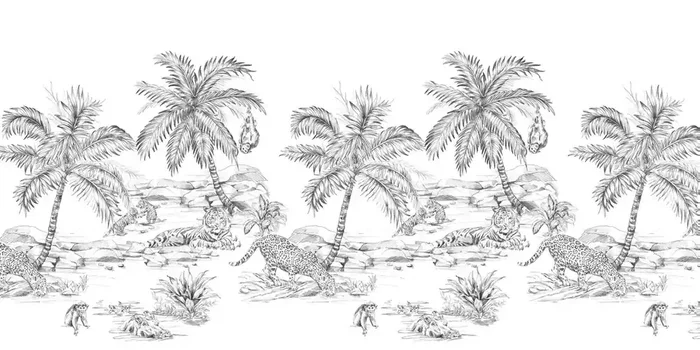 fotomural dibujo a la pluma de safari blanco y negro de Origin Wallcoverings – 357281