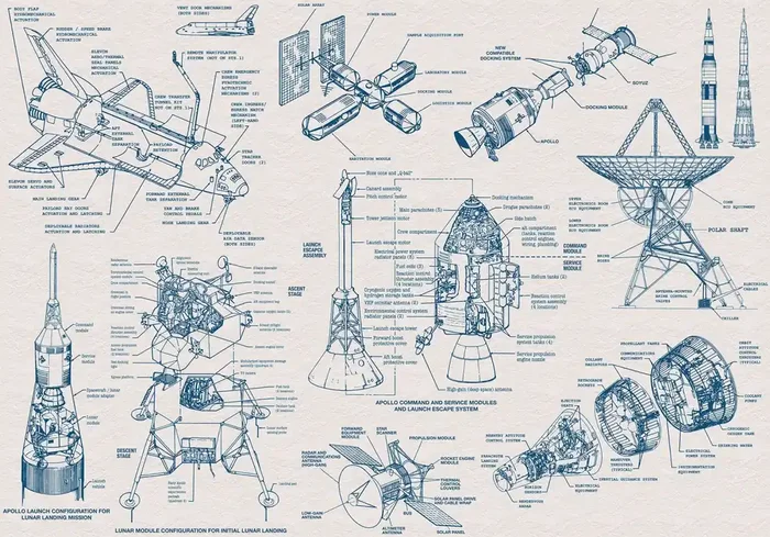 fotomural dibujo de exploración espacial azul y gris de Komar – 610865