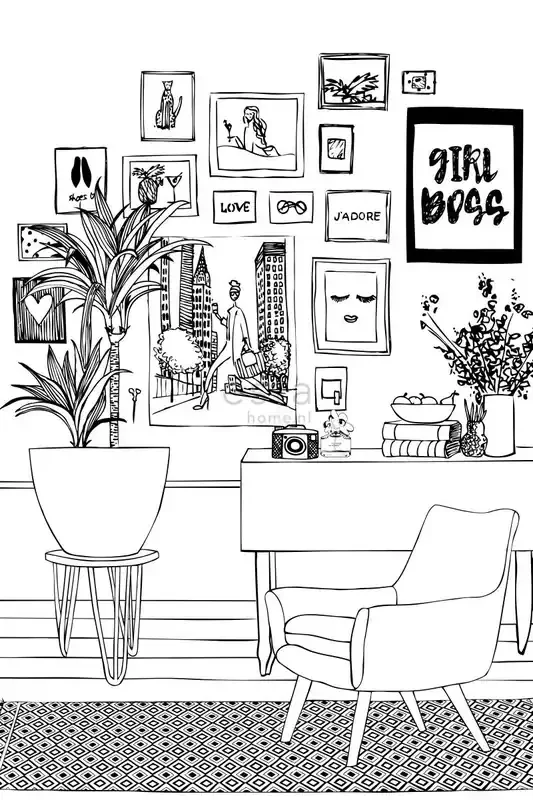 fotomural dibujo sala de estar pared de imágenes blanco y negro de ESTAhome – 158813