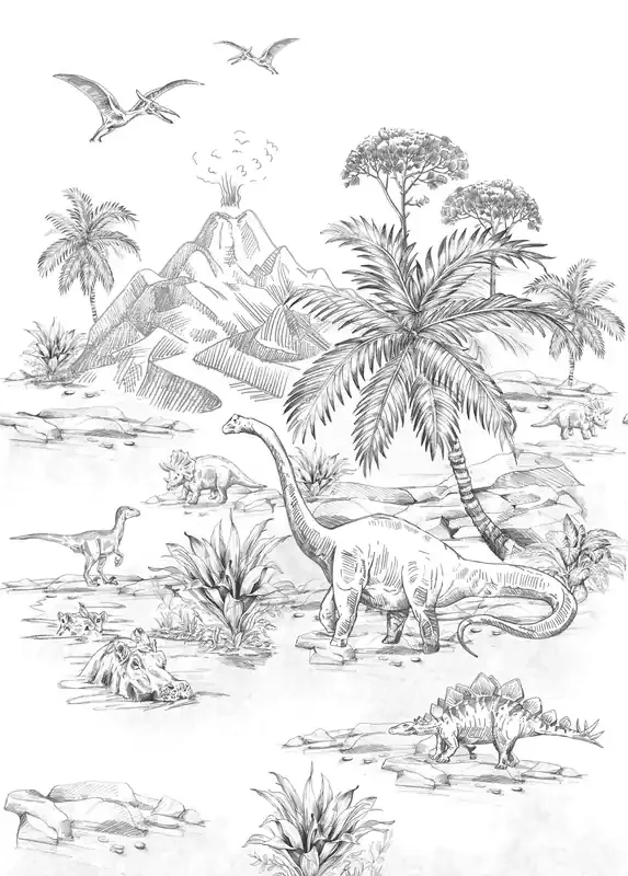 fotomural dinosaurios blanco y negro de ESTAhome – 159237