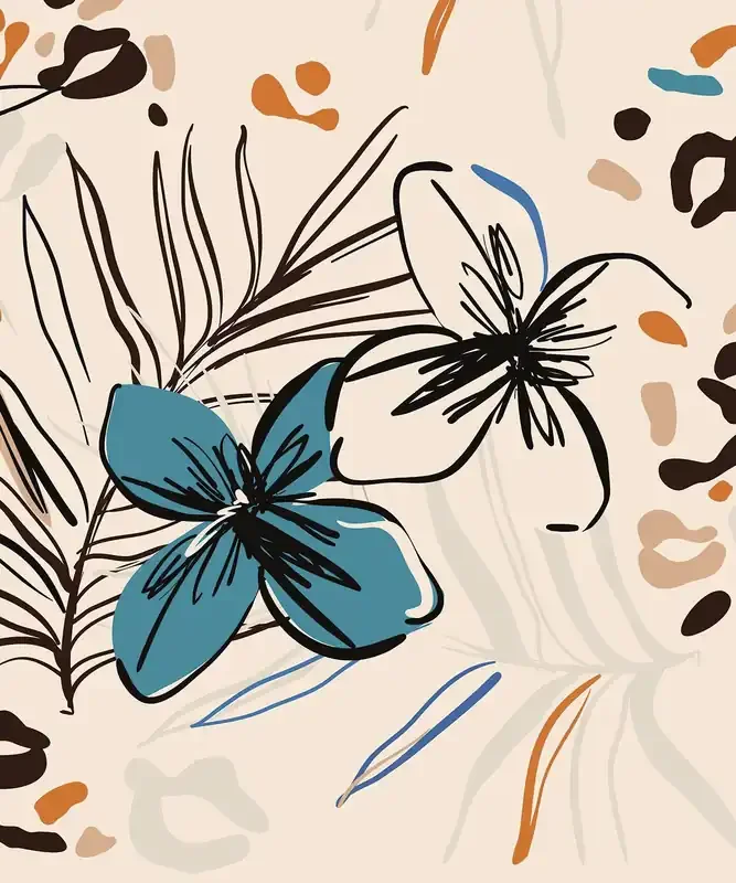 fotomural diseño floral beige, azul y naranja de Sanders & Sanders – 601201