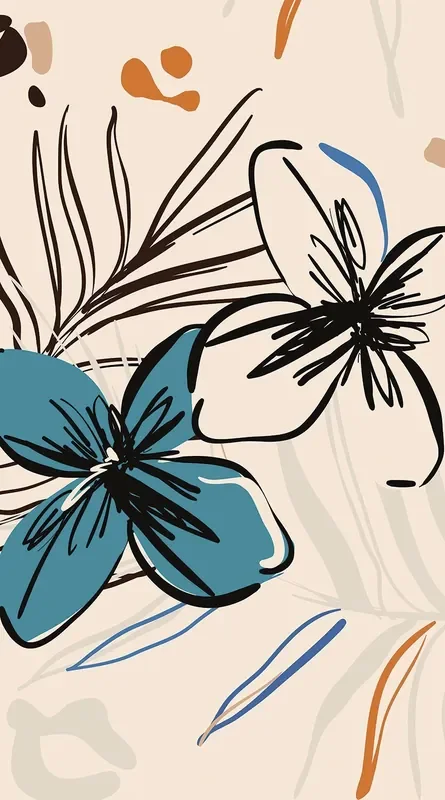 fotomural diseño floral beige, azul y naranja de Sanders & Sanders – 601222