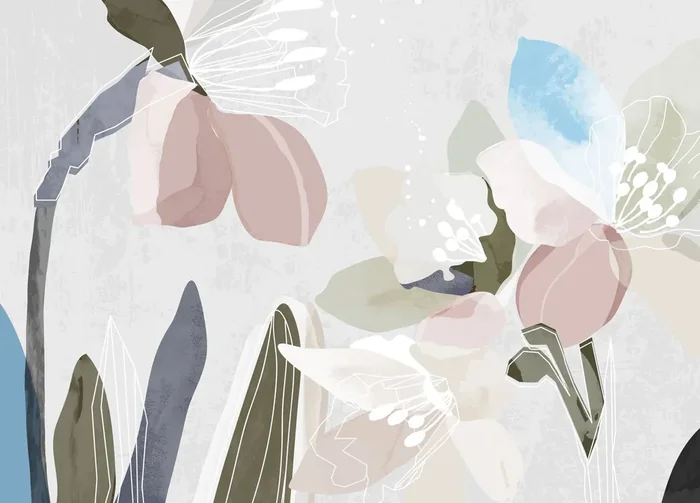 fotomural diseño floral gris, rosa y azul de Sanders & Sanders – 601171