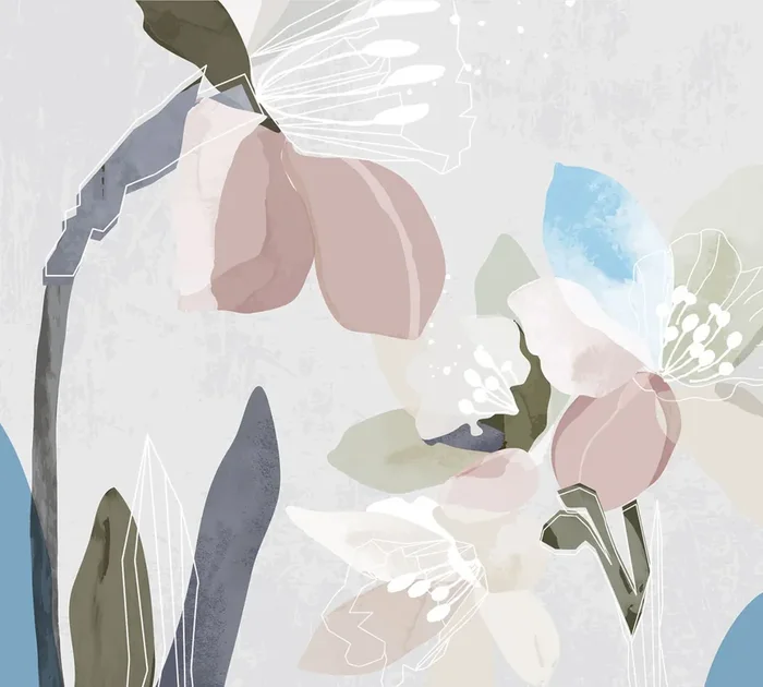 fotomural diseño floral gris, rosa y azul de Sanders & Sanders – 601179