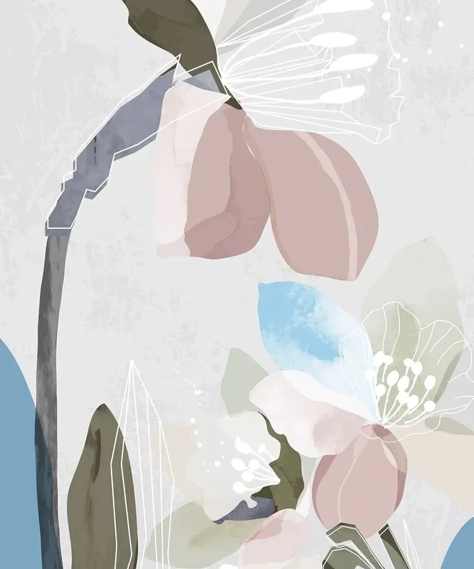 fotomural diseño floral gris, rosa y azul de Sanders & Sanders – 601199