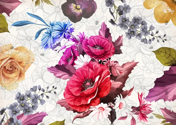 fotomural flores blanco, rosa y azul de Sanders & Sanders – 600511
