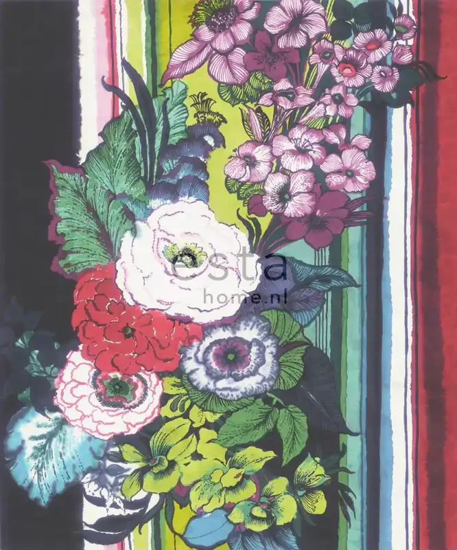 fotomural flores negro, rojo, azul, blanco y verde de ESTAhome – 158115