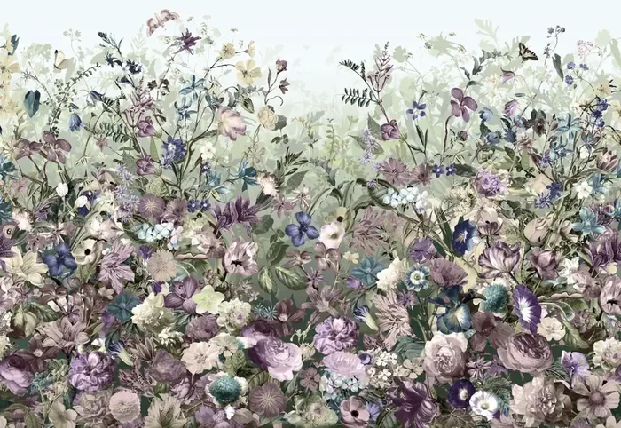 fotomural flores románticas morado y verde de Komar – 611130