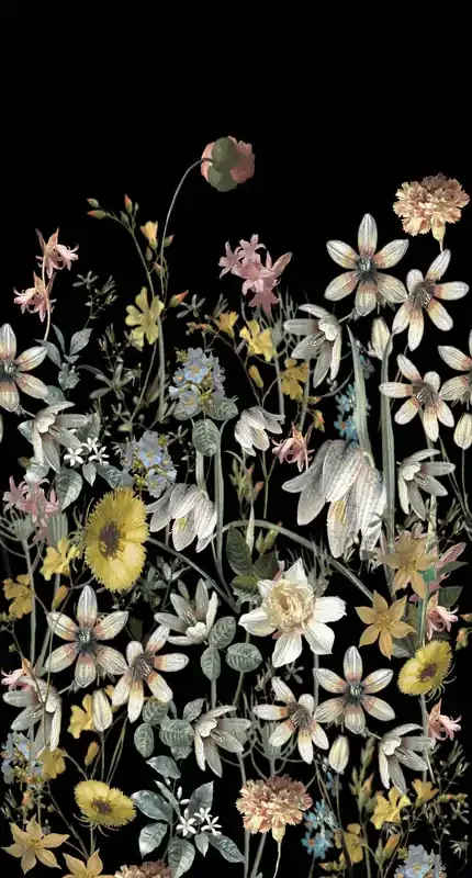 fotomural flores silvestres multi color sobre negro de ESTAhome – 159216