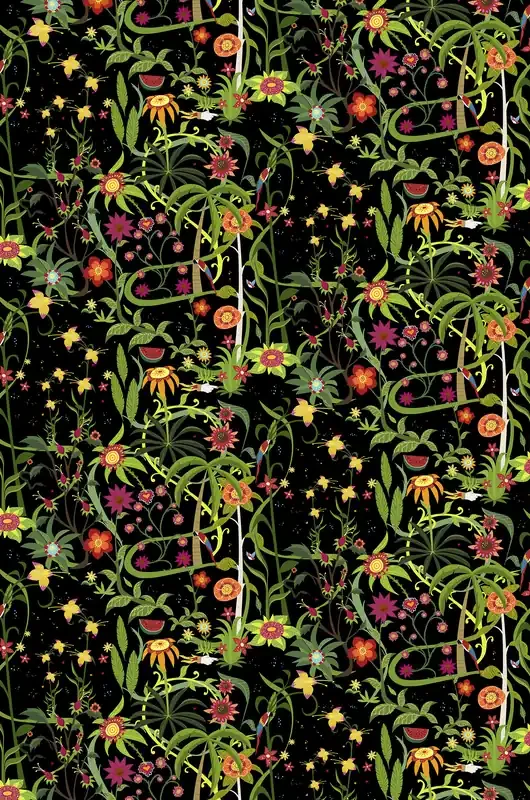 fotomural flores tropicales negro y multicolor de Walls4You – 640099