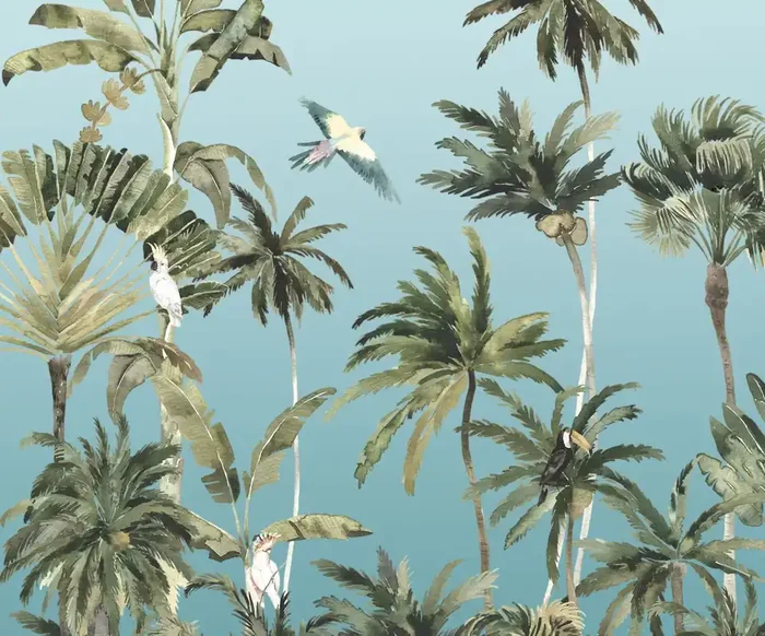 fotomural flores tropicales y aves del paraíso azul y verde de Komar – 611206