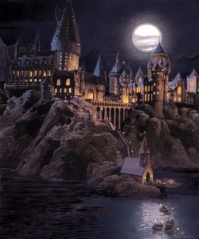 fotomural Harry Potter Colegio Hogwarts gris oscuro y azul oscuro de Sanders & Sanders – 601210