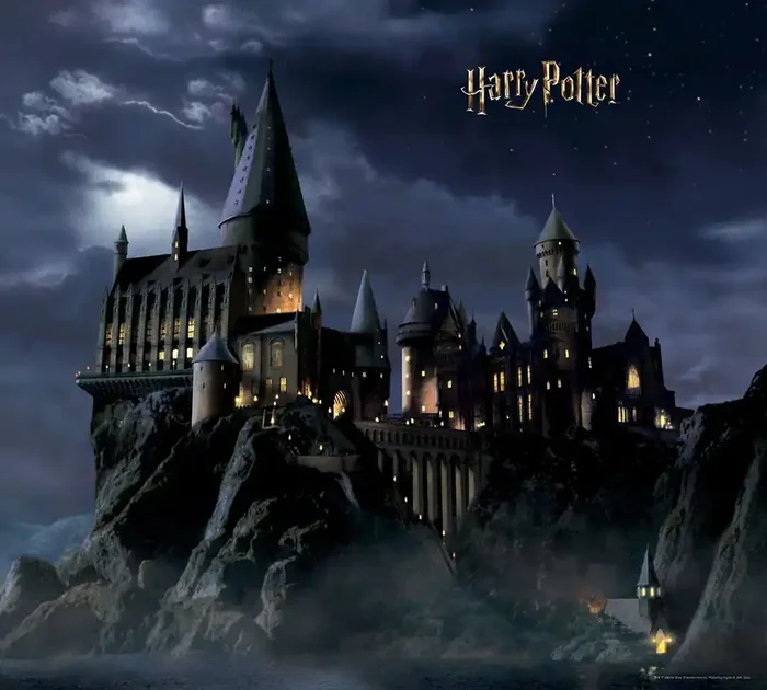 fotomural Harry Potter Colegio Hogwarts negro y azul oscuro de Sanders & Sanders – 601189