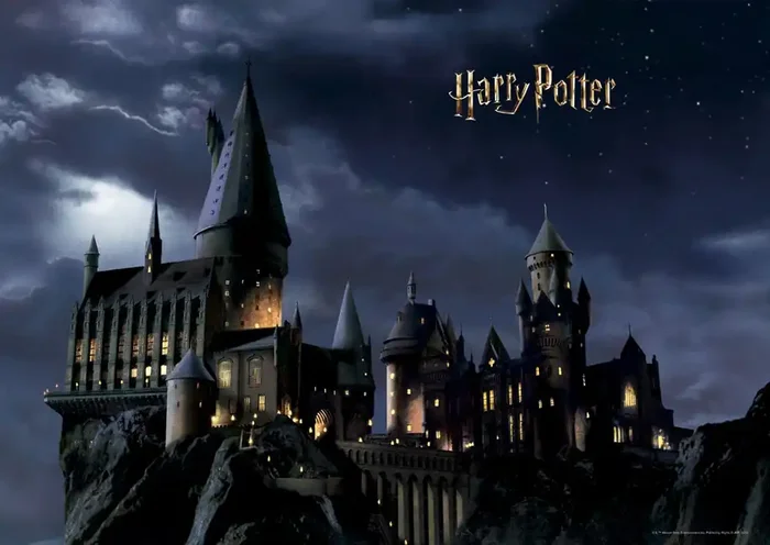 fotomural Harry Potter Colegio Hogwarts negro y azul oscuro de Sanders & Sanders – 601279