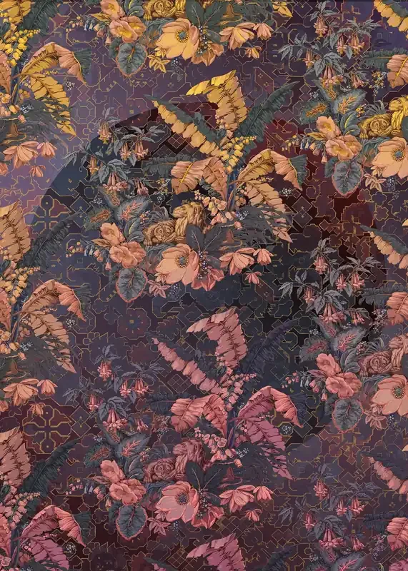 fotomural hojas morado, rosa y amarillo de Sanders & Sanders – 611832