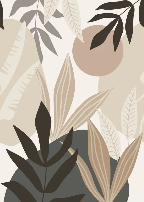 fotomural hojas tropicales beige y gris de ESTAhome – 159251