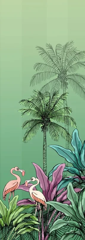 fotomural hojas tropicales con flamencos verde de Komar – 610034