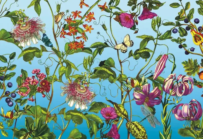 fotomural jardín azul, verde y rosa de Sanders & Sanders – 612319