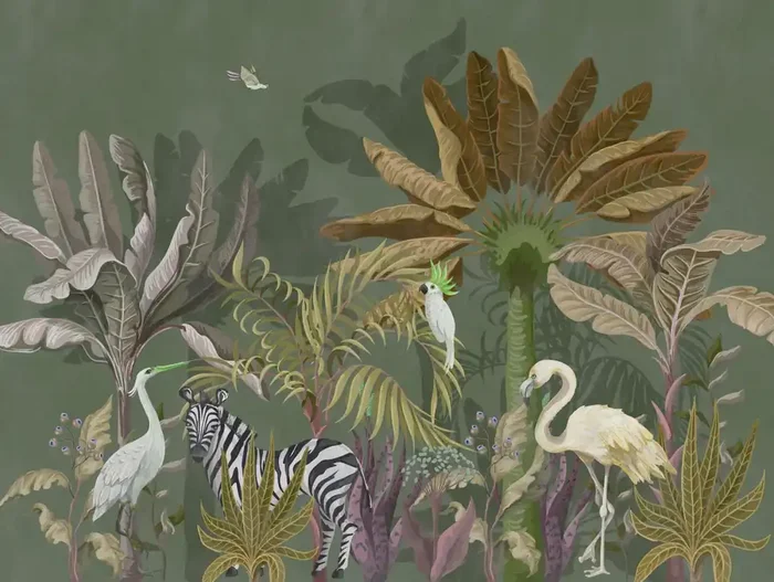 fotomural jungla verde, blanco, negro, amarillo y morado lila de One Wall one Role – AS-382371